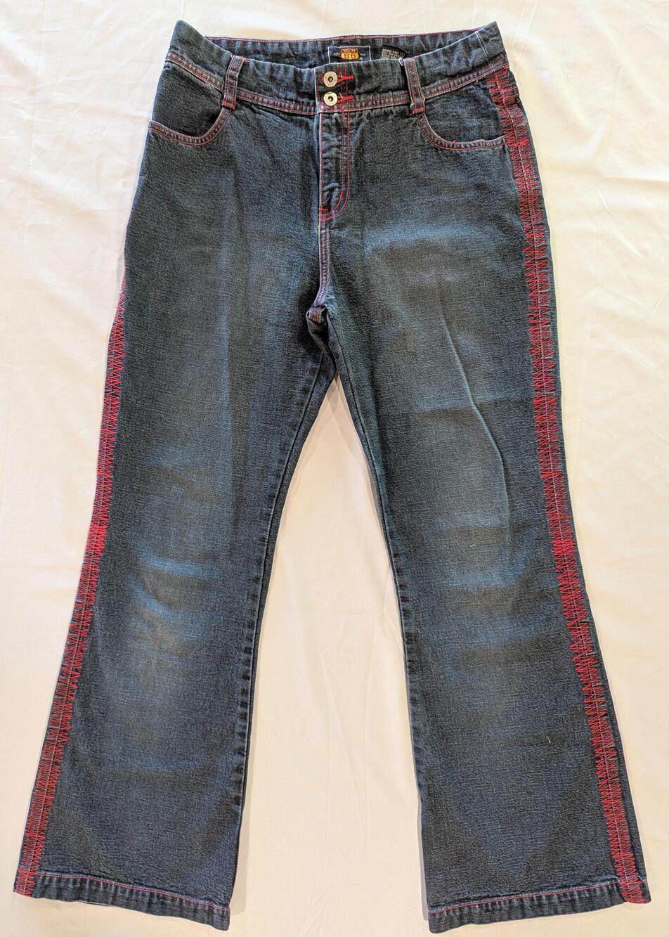 Vintage Route 66 Jeans Girls 16 Blue Denim Straight Red Side Stripe Embroidered
